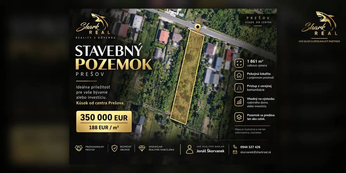 Stavebný pozemok 1 861 m² | Prešov | kúsok od centra